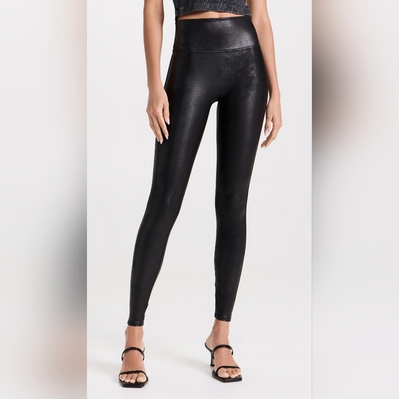 SPANX Faux Black Leather Leggings, size Large - Picture 1 of 5
